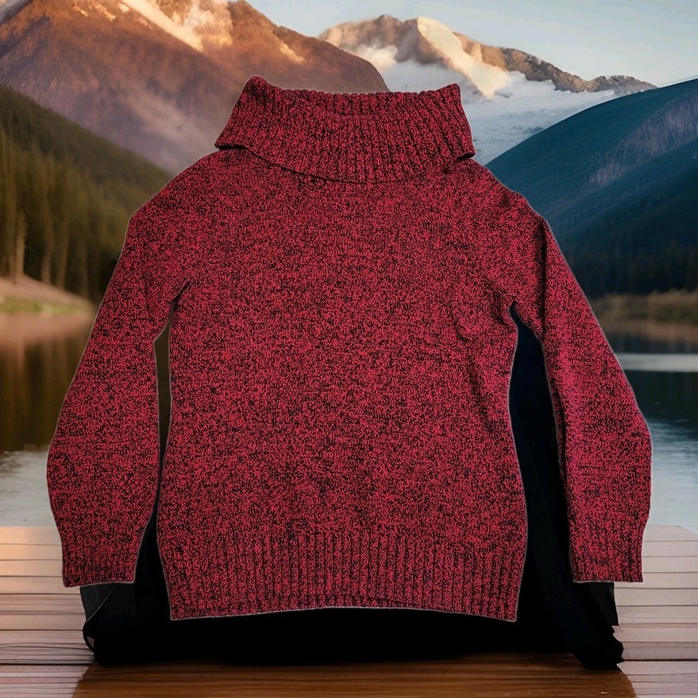 Vintage Ralph Lauren‎ Sweater Womens L Red Black Marled Cowl Neck Knit Y2K